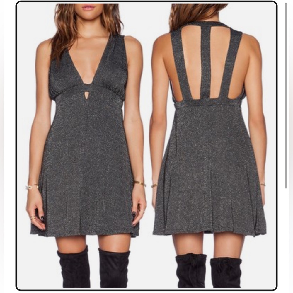 Free People Dance Of The Night Mini Dress XS Metallic Silver Open Back